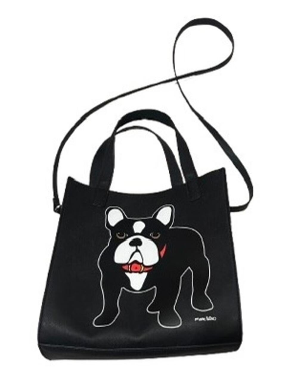 Marc Tetro Vegan Leather Frenchie French Bulldog Crossbody Tote Bag - BLACK